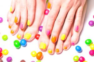 Bright Rainbow Pedicure and Manicure