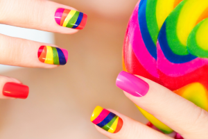 Rainbow Nail Art Done With Scotch Tape